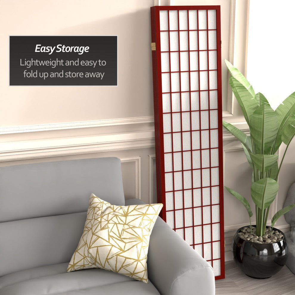 6' Tall Window Pane Shoji Screen, Rosewood, 4 Panels