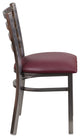 Clear Coated Ladder Back Metal Restaurant Chair, Burgundy Vinyl Seat