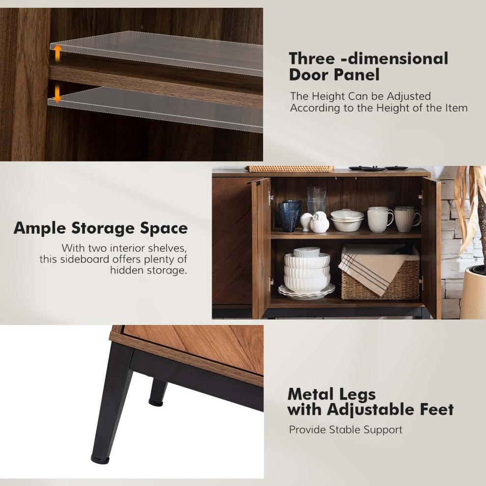 55" Wide 4 Door Sideboard, Walnut