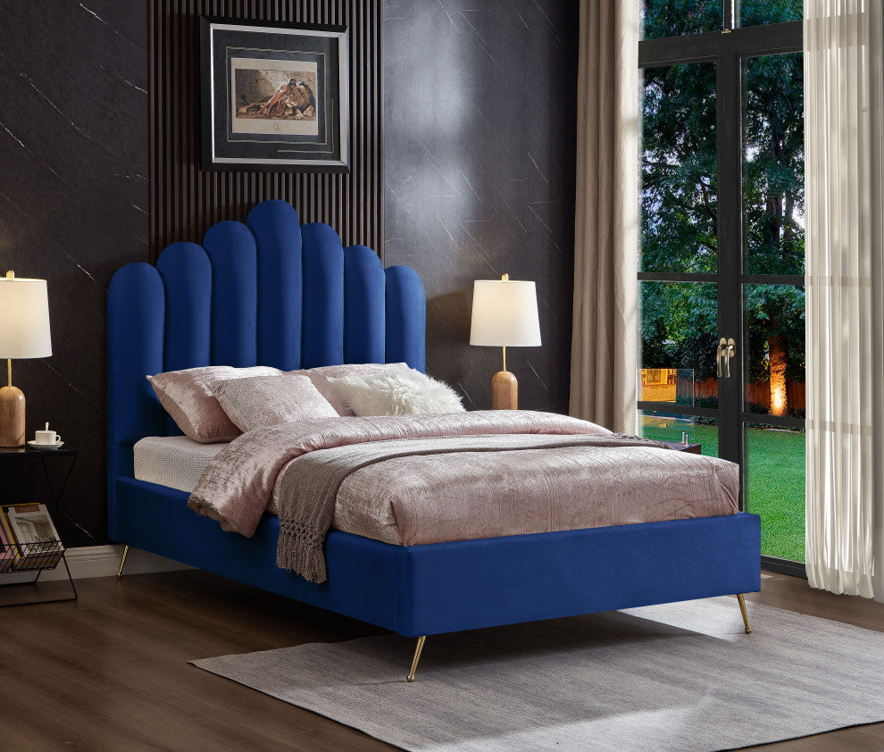 Lily Velvet Bed, Navy, Full