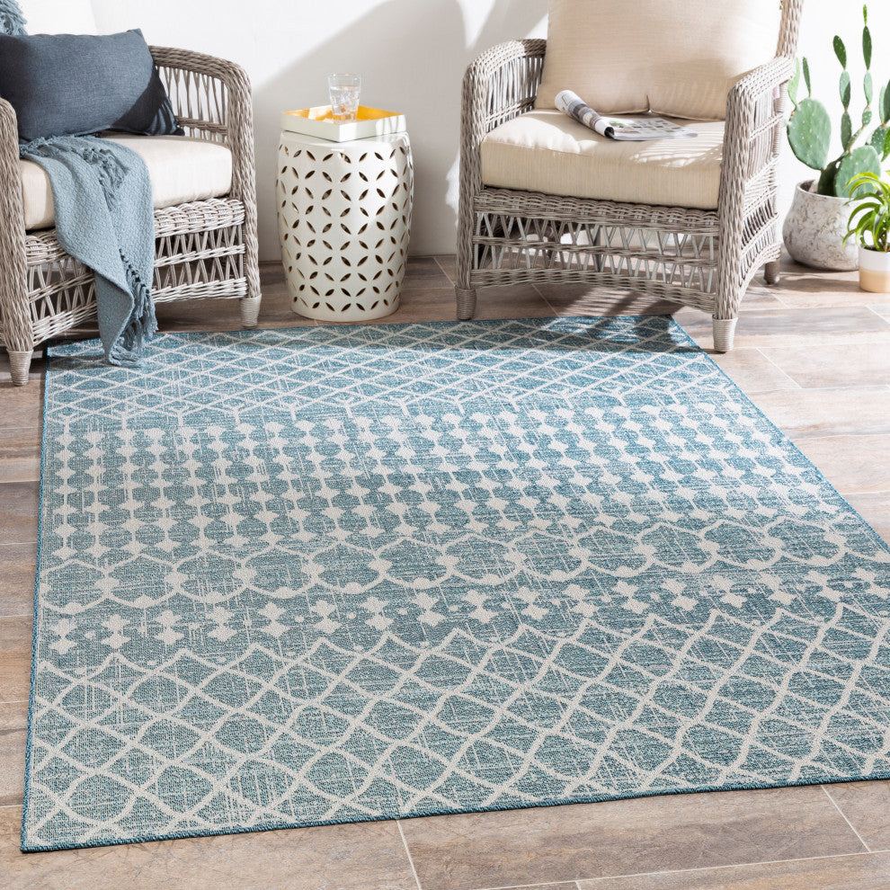 Surya Veranda VRD-2307 6'7"x9' Rug, Dark Blue/Taupe/Ivory