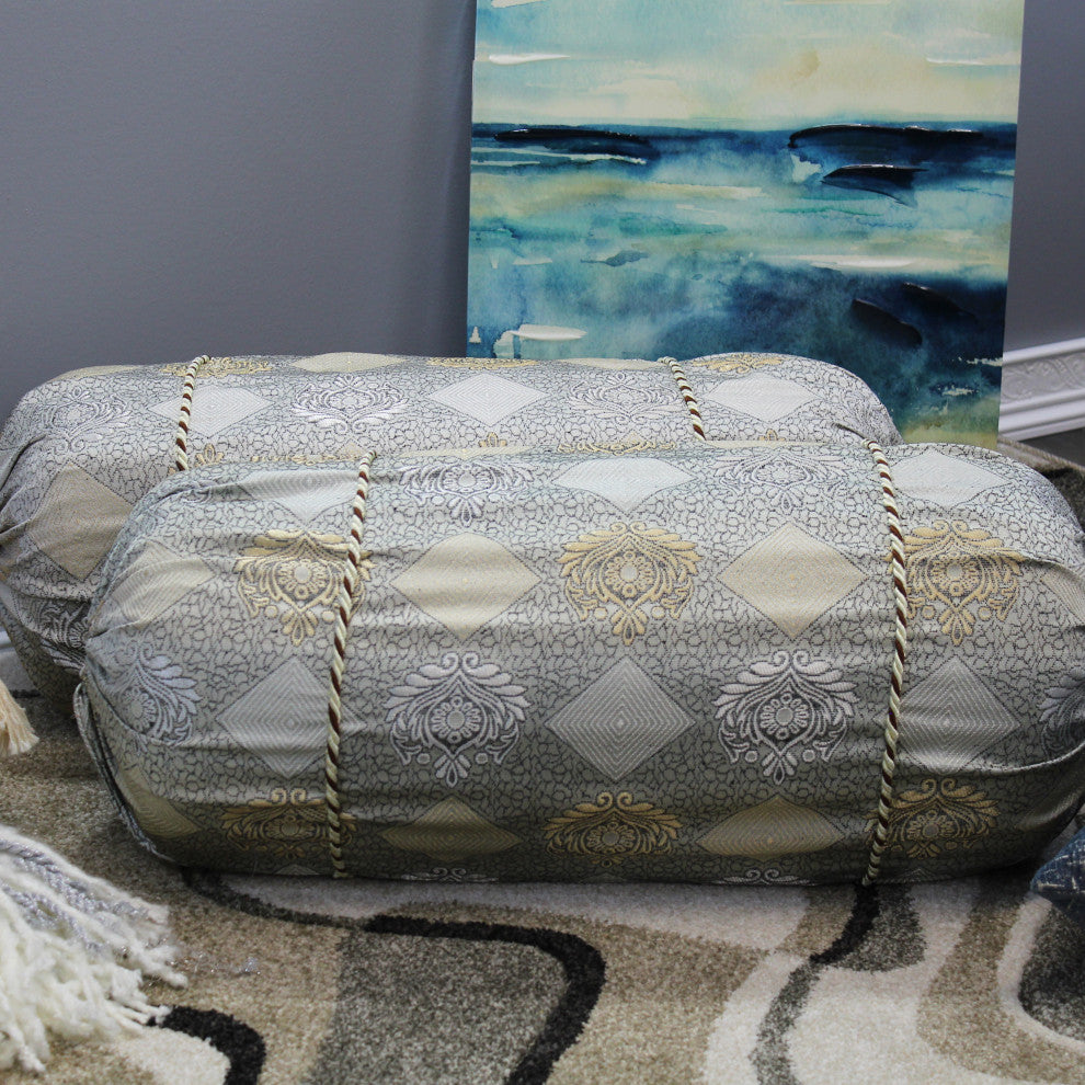 Natural Geo Gray/Ivory Gao Takiya Bolster Pillow, Set of 2