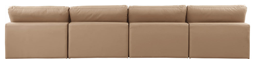 Comfy Upholstered Modular Sofa, Tan, 4-Piece: 4 Armless Chair, Vegan Leather
