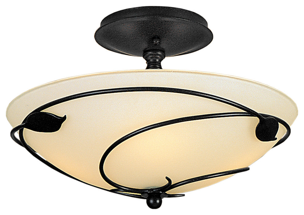 Forged Leaves Semi-Flush, Black Finish, Opal Glass