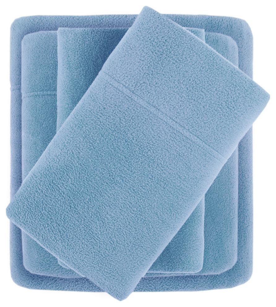 True North by Sleep Philosophy Knitted Micro Fleece Solid Sheet Set, Blue, Twin