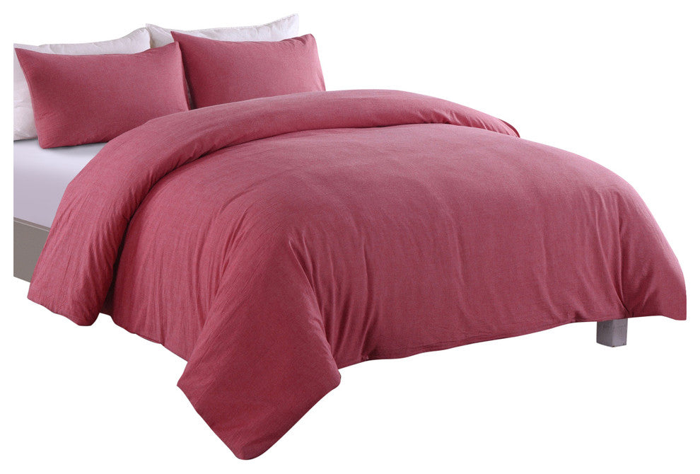 Messy Bed Washed Cotton Duvet Cover and Sham Set, Red, Full/Queen