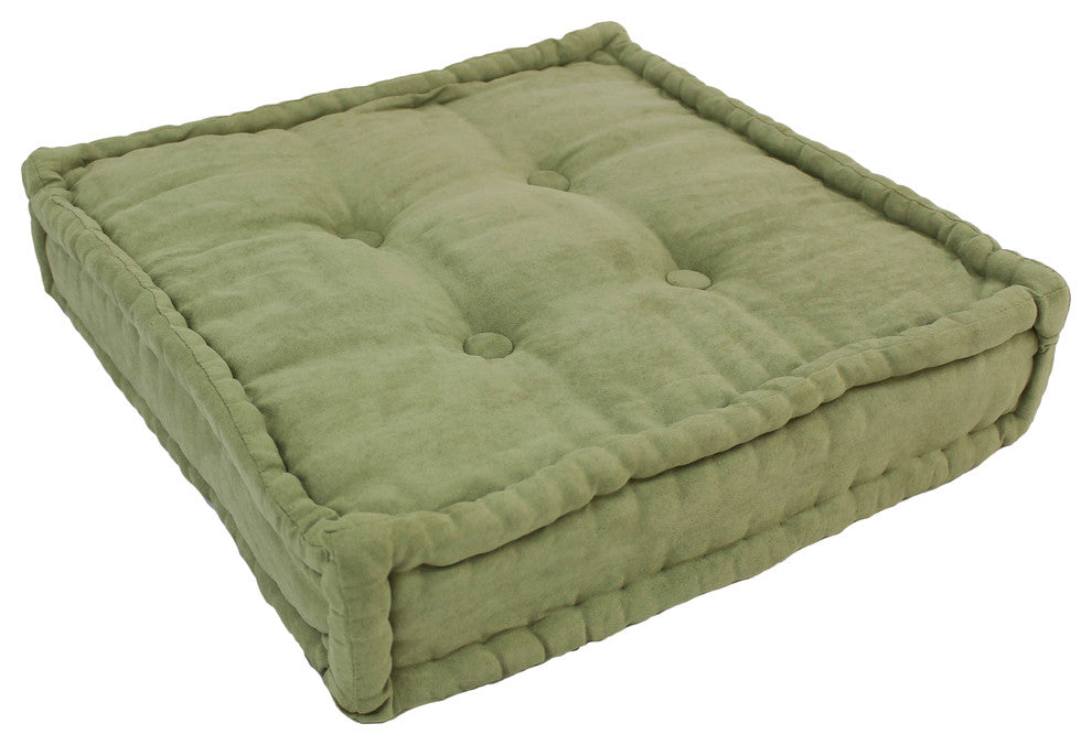 25" Square Corder Floor Pillow with Button Tufts, Sage Green
