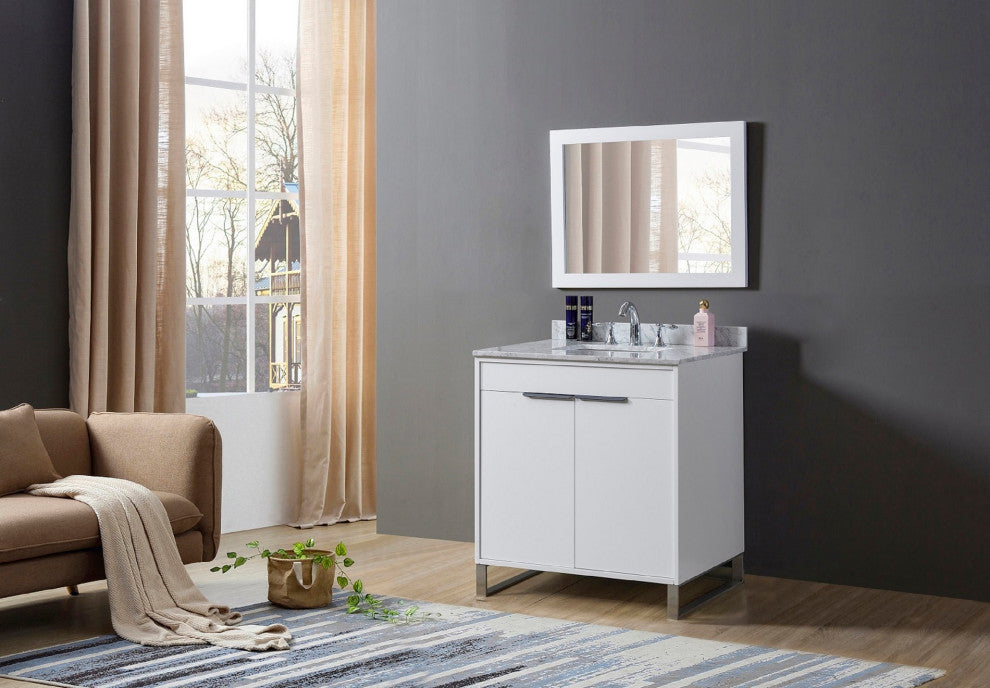 32" Luca Bath Vanity, White and Mirror