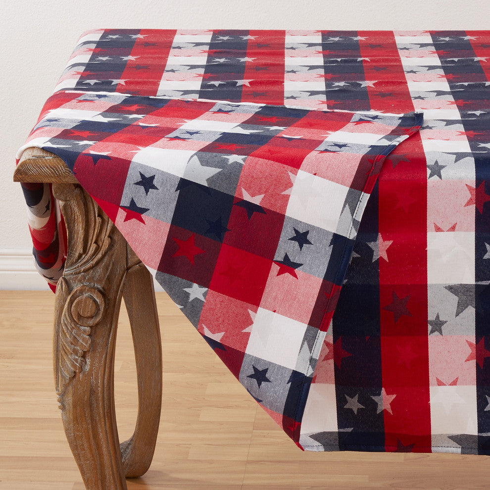 Checkered Stardom Collection Plaid Cotton Blend Tablecloth, 70"x84"
