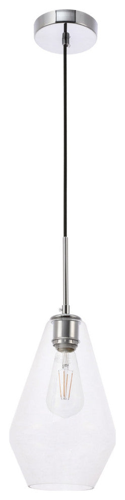 Living District Gene 1-Light Mid-Century Metal Pendant in Chrome and Clear