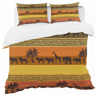 African Wildlife With Pattern Tropical Duvet Cover Set, Twin