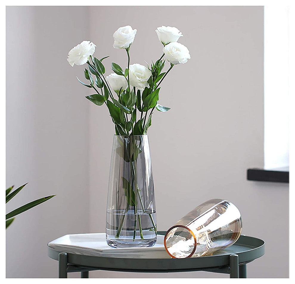 Modern Glass Vase Crystal Clear Glass Vase for Home Office Decor