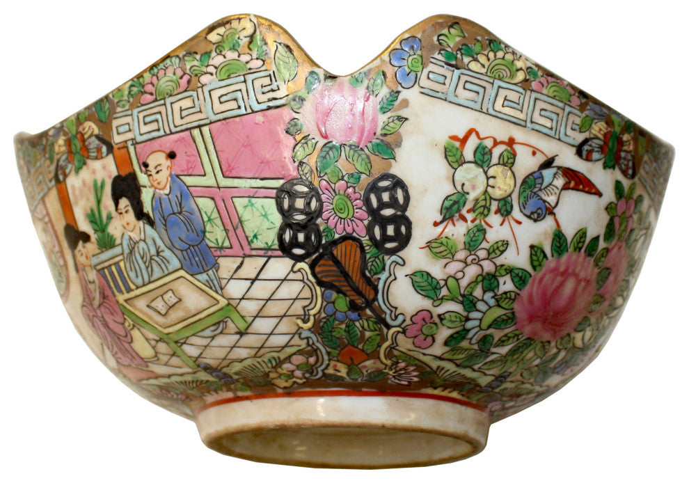 Chinese Oriental Porcelain People Scenery Bowl Container Decor Hws787