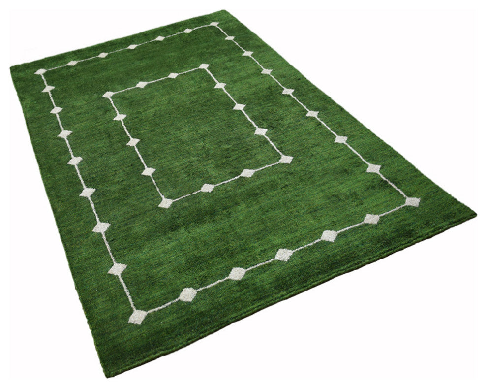 HAND KNOTTED LOOM SILK ECO-FRIENDLY AREA RUG -6'x9',Rectangle,Green,Contemporary