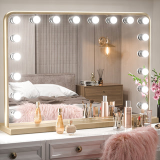 Hollywood Vanity Mirror, Lights,3 Color Lighting Modes, Memory, Gold, 24x32