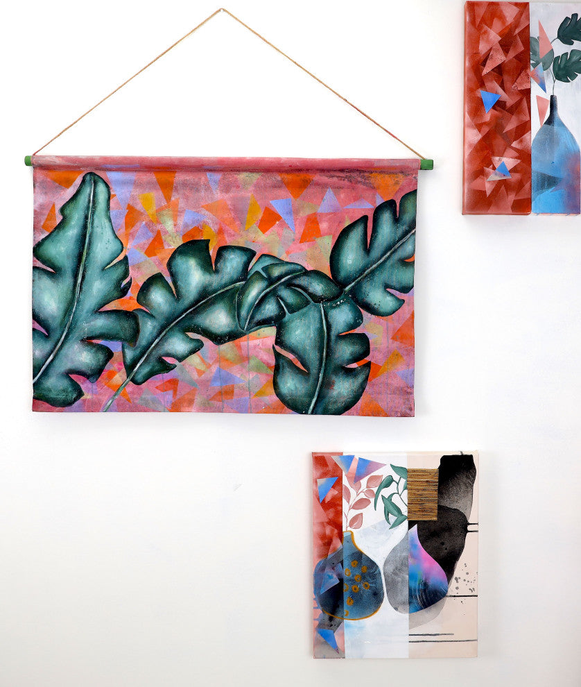 Wall tapestry, tapesrty wall hanging, banana leaf art, tropical art, botanical