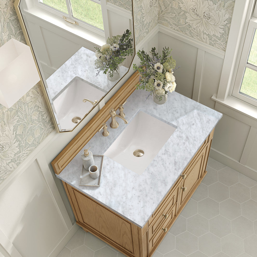 Lorelai 36" Single Vanity, Light Natural Oak, 3 CM Carrara White Marble Top