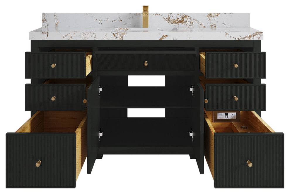 Sonoma 60" Single Sink Bath Vanity in Black Top, 2" Viola Gold