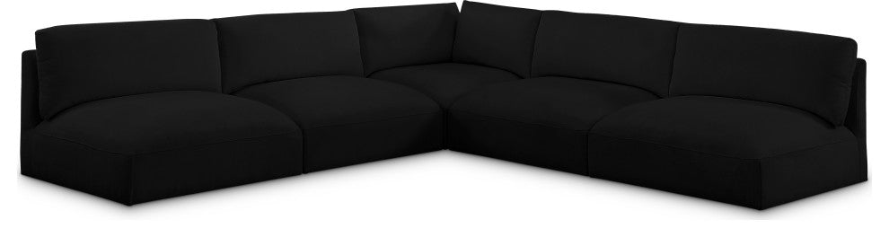 Ease Fabric Upholstered L-Shaped Modular Sectional, Black, 5 Piece: 1 Corner, 4 Armless
