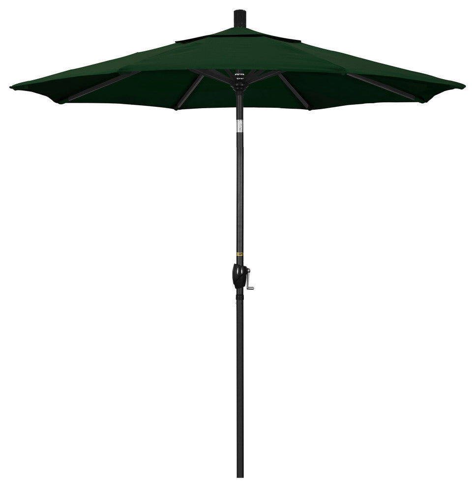 7.5' Black Push-Button Tilt Crank Aluminum Umbrella, Hunter Green Pacifica