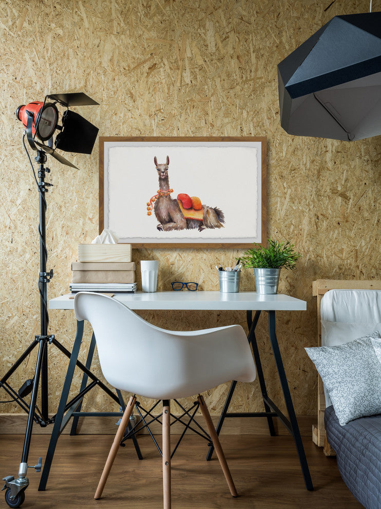 "Orange Pack Llama" Framed Painting Print, 36"x24"