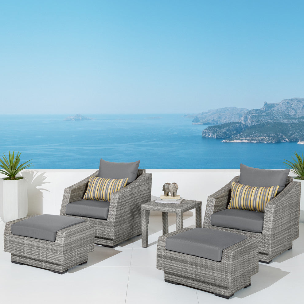 Cannes 5 Piece Sunbrella Outdoor Patio Club Chair and Ottoman Set, Charcoal