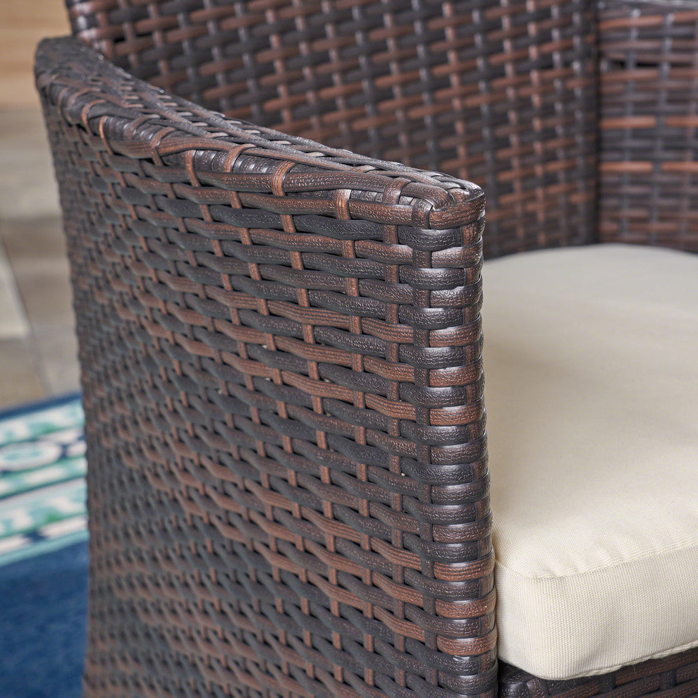 GDF Studio 3-Piece Poe Outdoor Teak Acacia& Wicker Bistro Set, Teak/Multi Brown