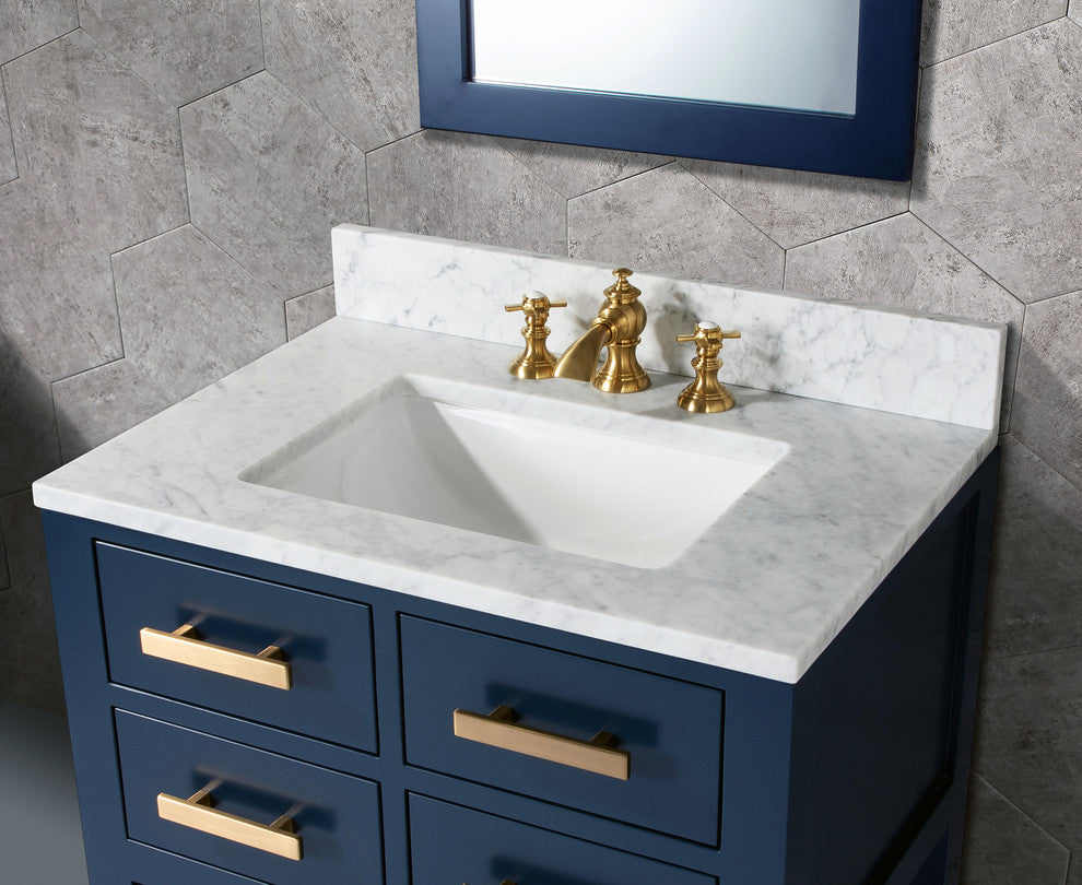 Madalyn 30" Monarch Blue Bathroom Vanity With Satin Brass Faucet