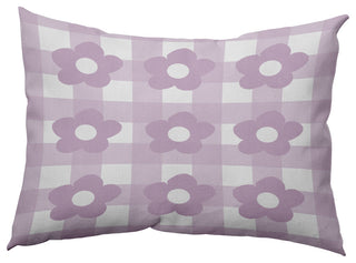 Flowers on Gingham Decorative Throw Pillow, Purple, 14"x20"