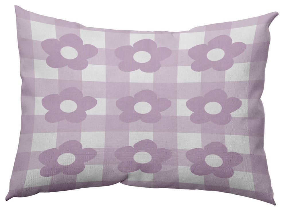 Flowers on Gingham Decorative Throw Pillow, Purple, 14"x20"