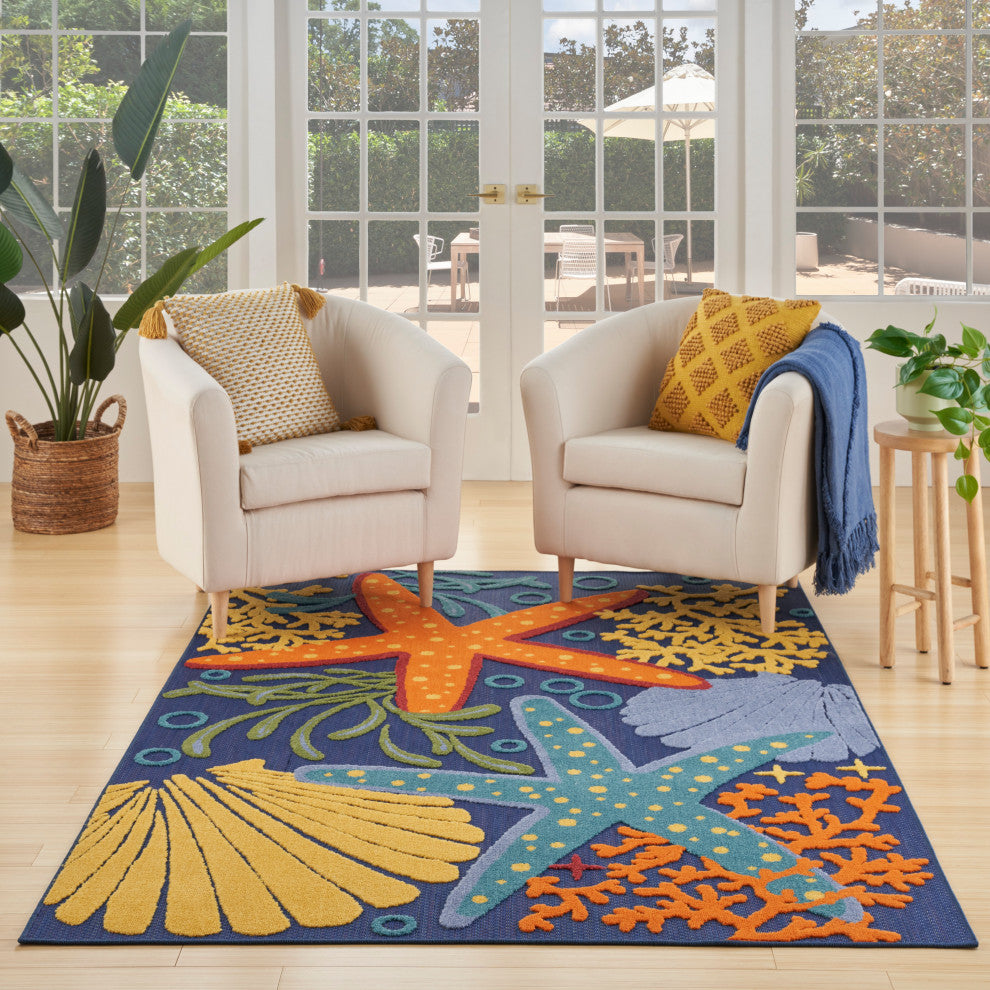 Nourison Aloha 6' x 9' Navy Multicolor Outdoor Area Rug