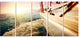 "Huge Yacht Sailing Against Sunset" Sea Pier Wall Art, 5 Panels, 60"x28"