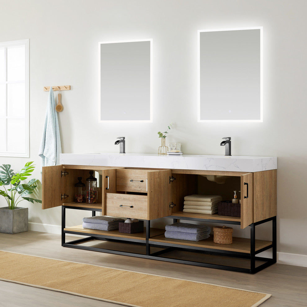 Alistair Vanity, North American Oak, Matte Black Hardware, 72", With Mirror