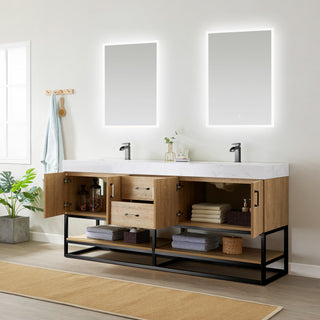 Alistair Vanity, North American Oak, Matte Black Hardware, 72", With Mirror