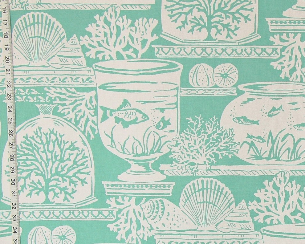 Aqua Beach Fabric Coral Fish Aquarium Seashell Sea Glass, Sample Cut