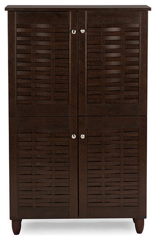 Winda Modern 4-Door Dark Brown Wooden Entryway Shoes Storage Cabinet