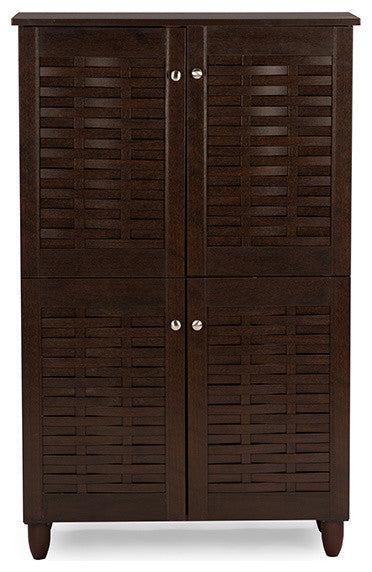Winda Modern 4-Door Dark Brown Wooden Entryway Shoes Storage Cabinet