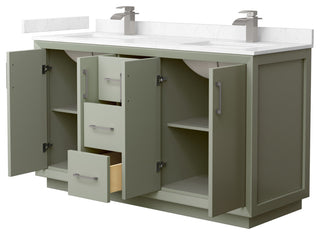 Strada 60" Light Green Double Vanity, Cultured Top, Nickel Trim