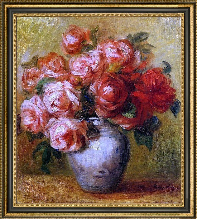 Pierre Auguste Renoir Still Life with Roses Framed Premium Canvas Print, 16"x20"