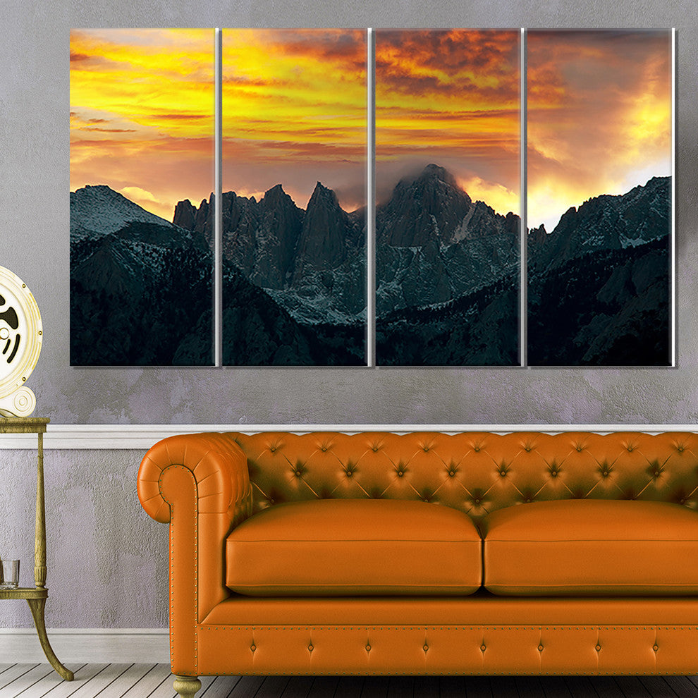 Whitney Mountains under Cloudy Sky, Landscape Canvas Art, 48"x28", 4 Panels