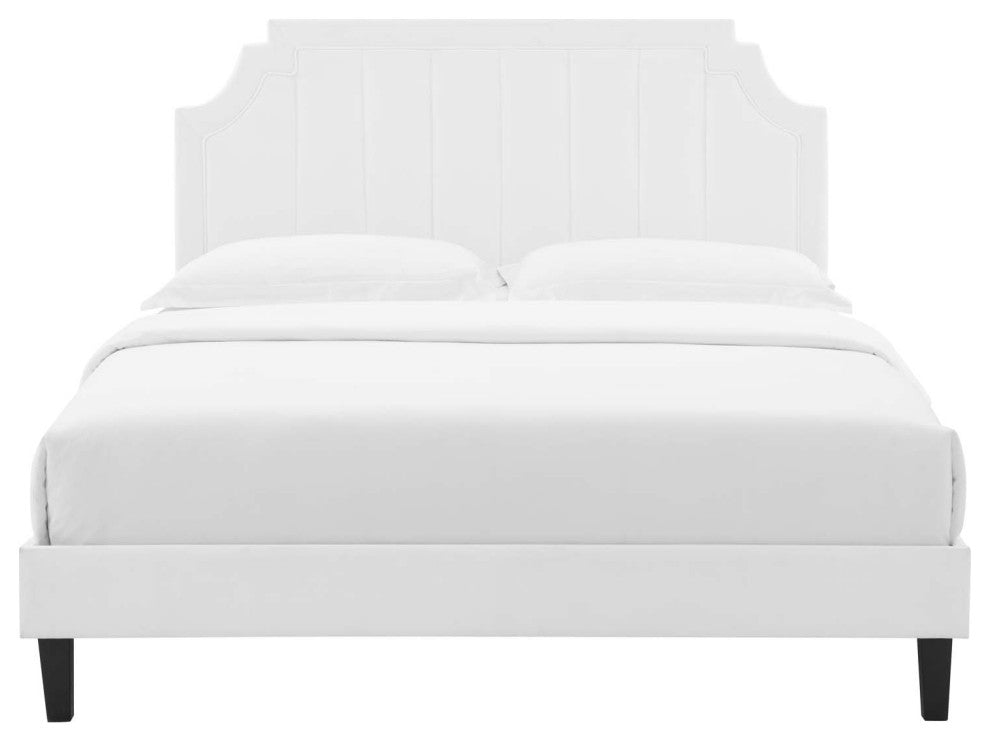 Sienna Performance Velvet Queen Platform Bed, White