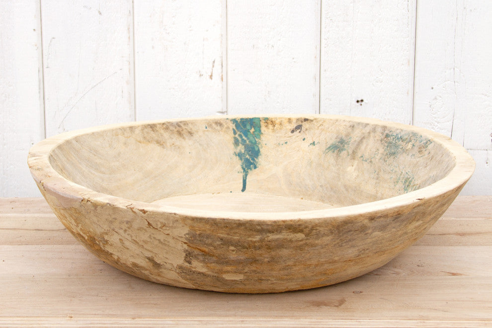Large Round Bleached Wood Bowl