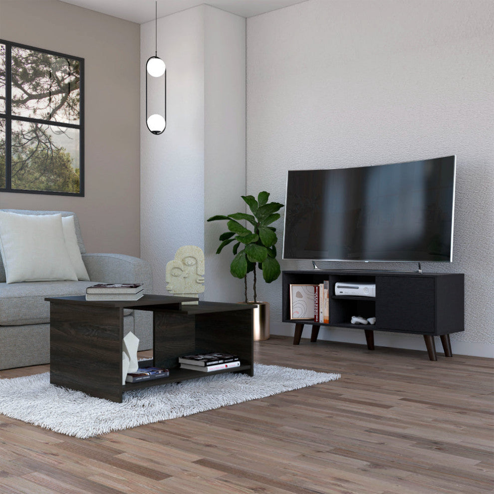 Tampa 2 Piece Living Room Set, TV Stand and Coffee Table, Black/Espresso