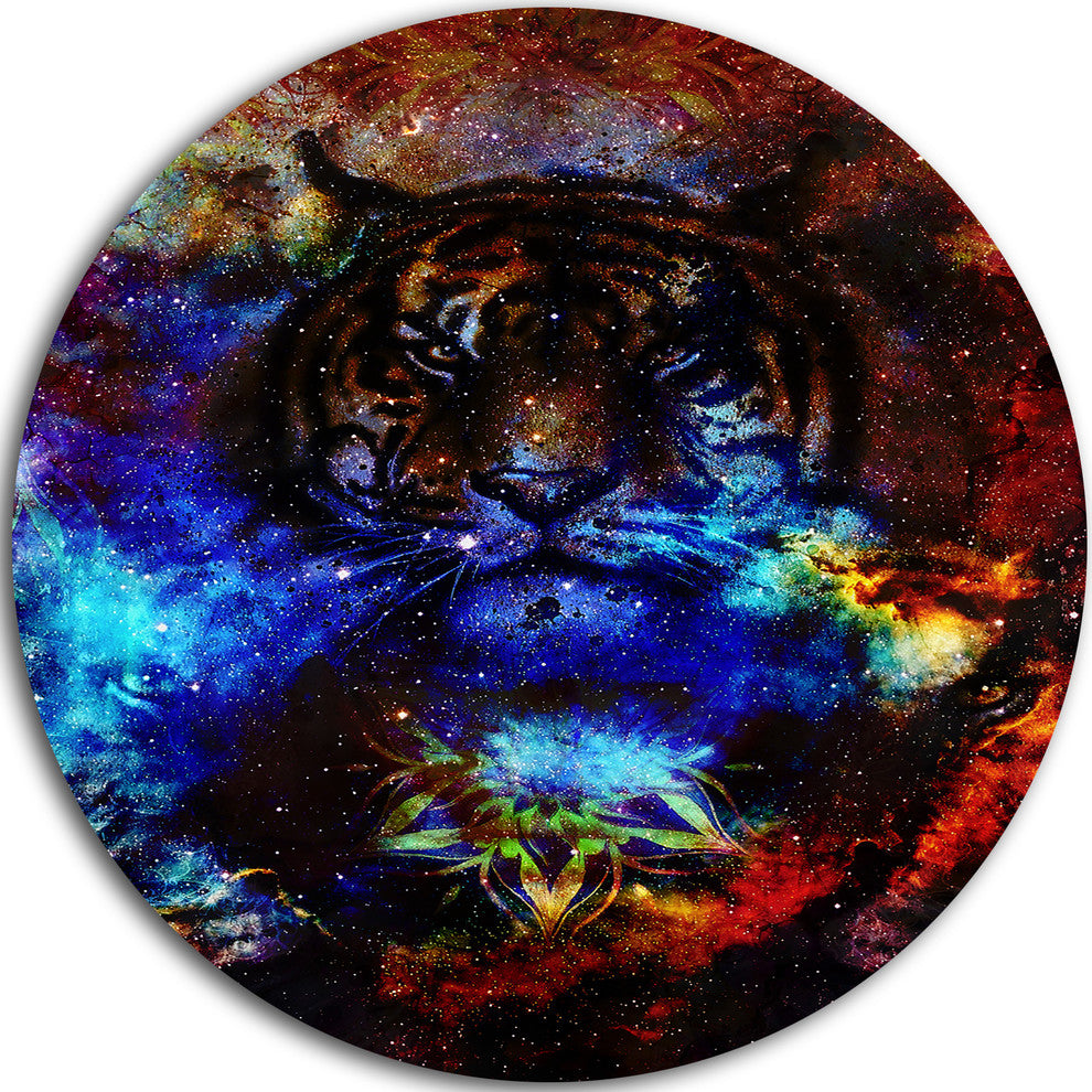 Colorful Tiger Collage, Animal Digital Art Round Wall Art, 36"