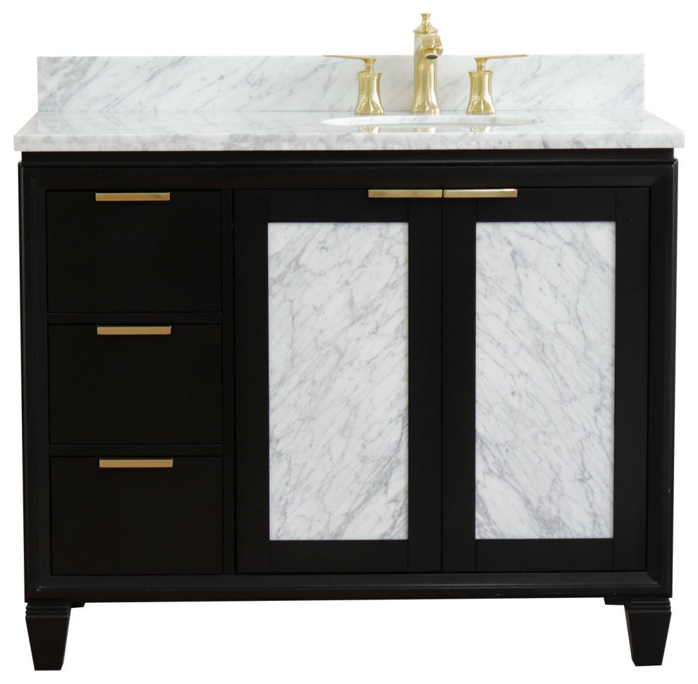 43" Single Vanity, Black Finish With White Carrara