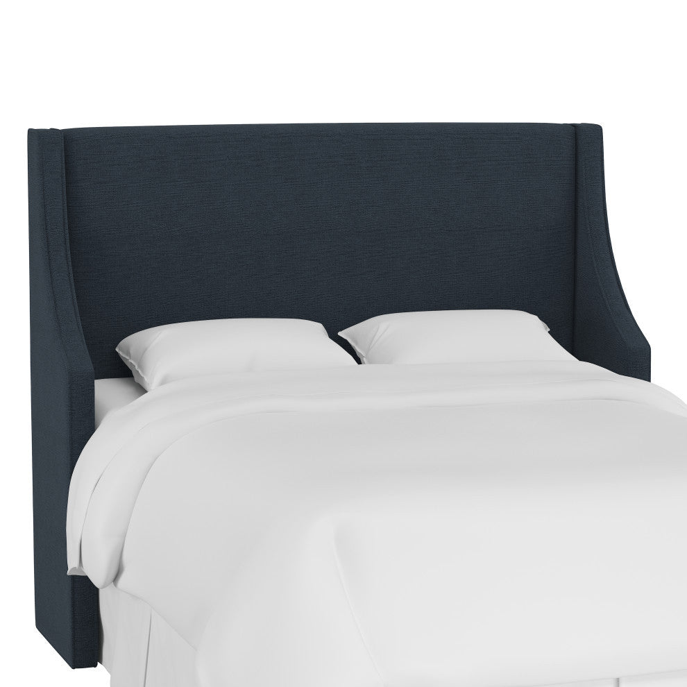 Wingback Headboard, Linen Navy, Queen