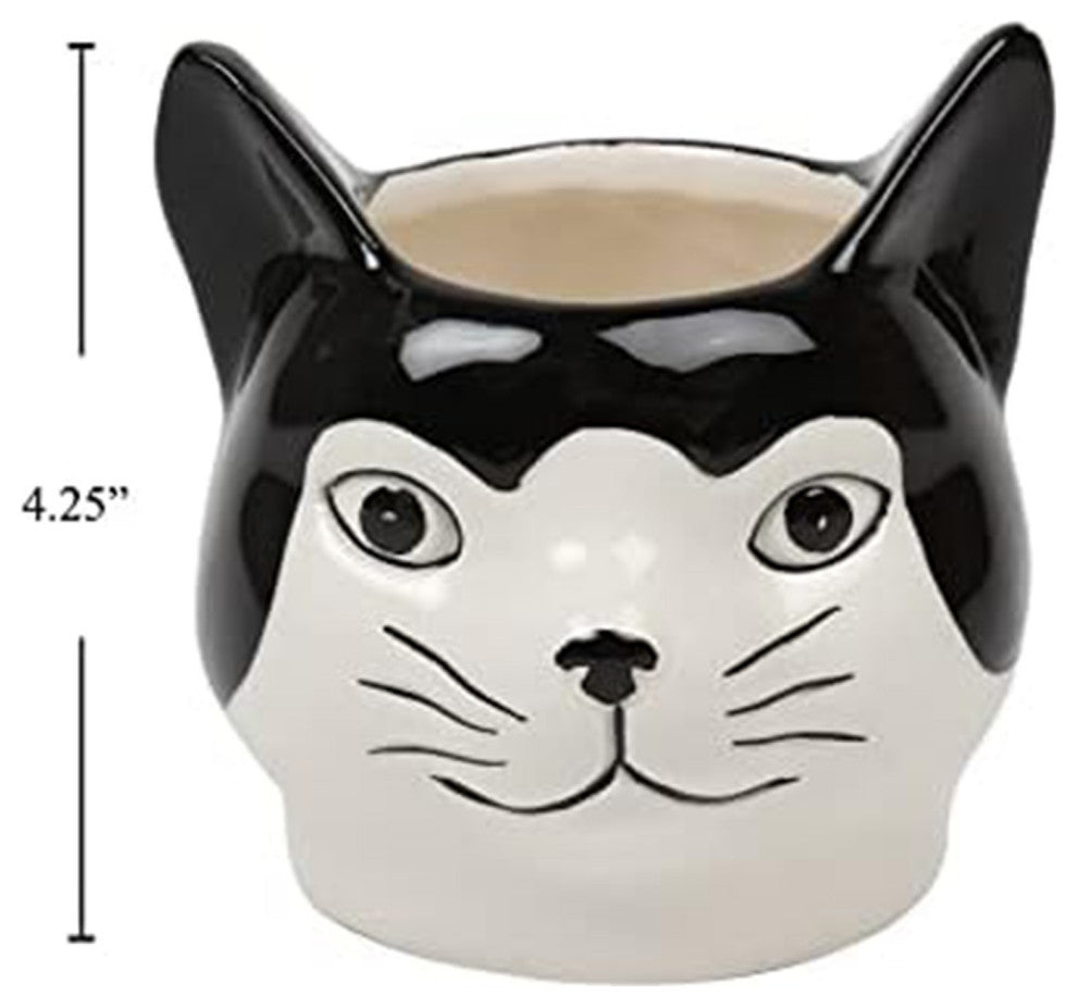 Ceramic Cat Flower & Planter, 2.68"L x 4.13"H x 2.68"W, White