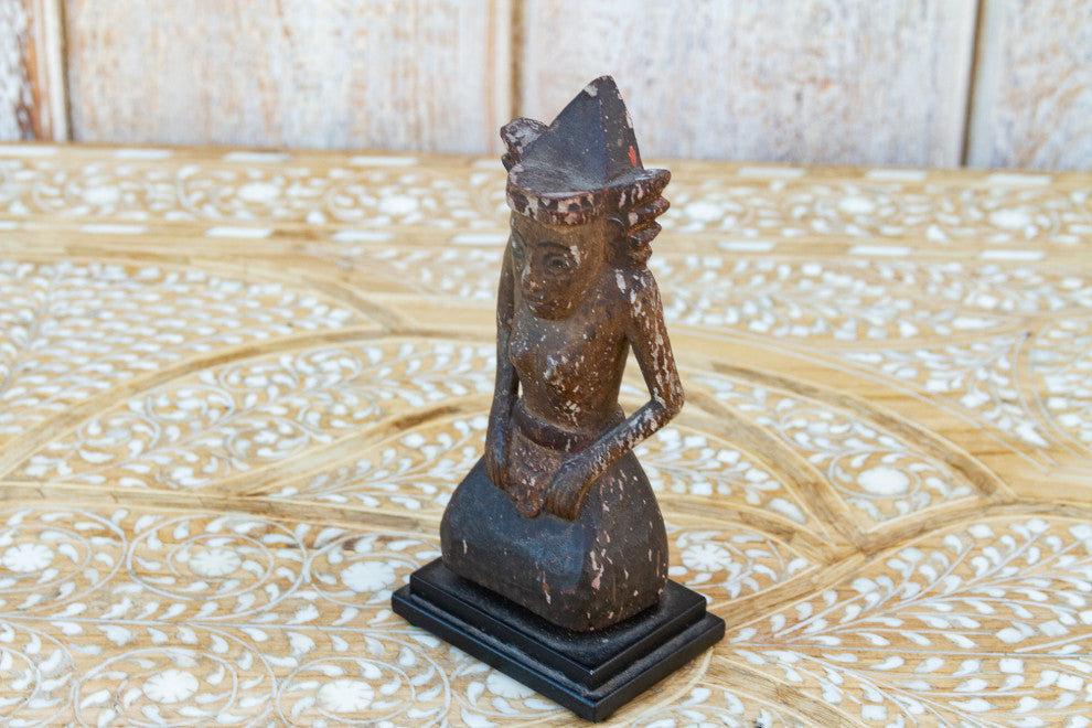 Antique Carved & Painted Balinese Praying Figurine