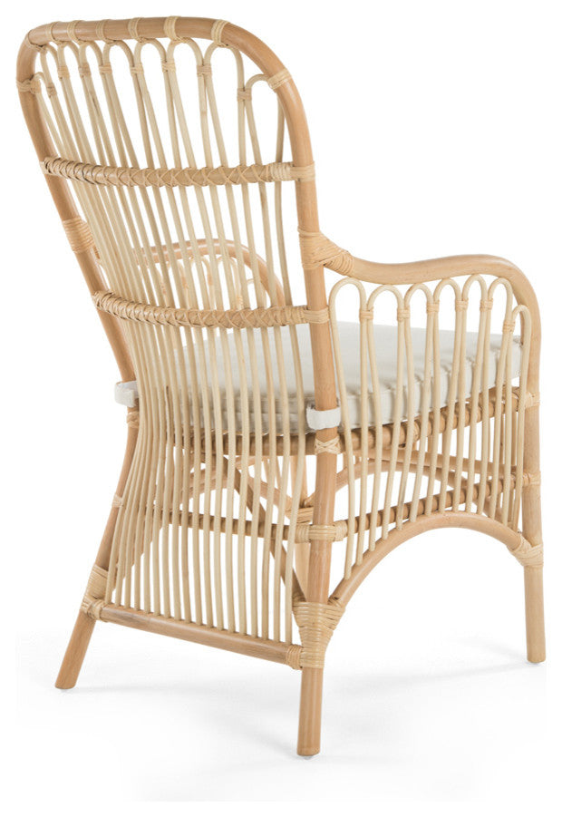 Rattan Loop Armchair With Seat Cushion, Set of 2, Natural-Brown