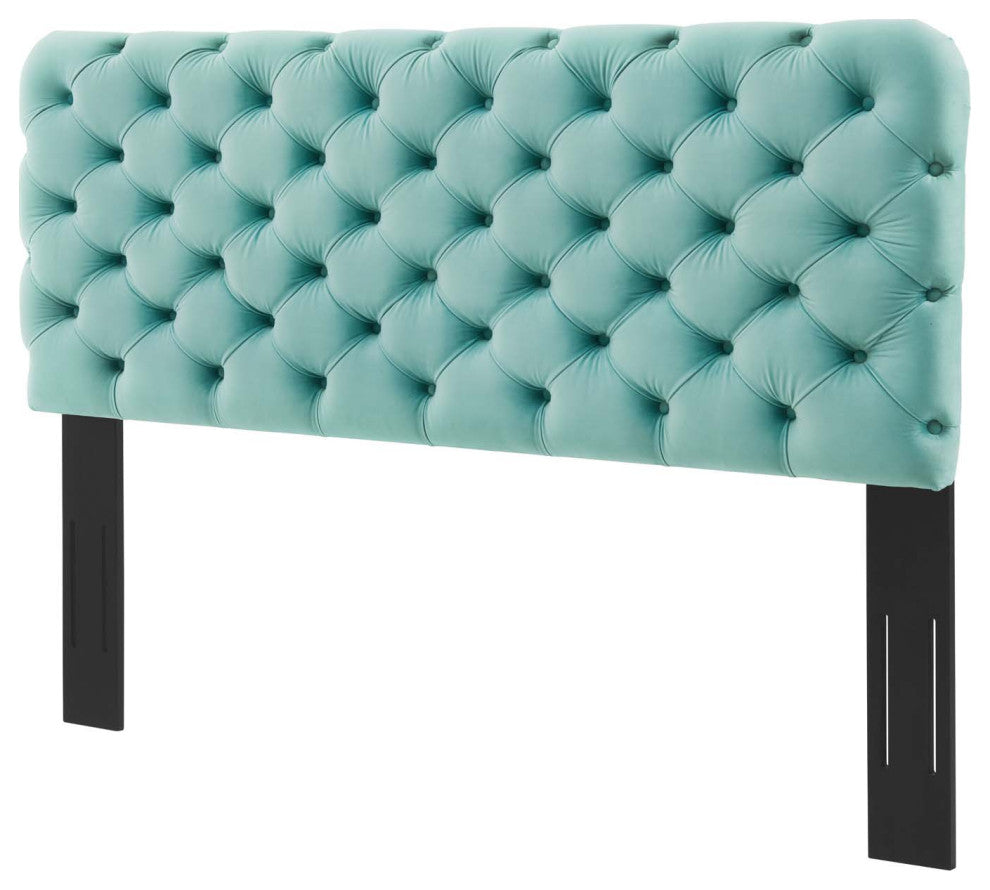 Tufted Headboard, Twin Size, Velvet, Blue, Modern Contemporary, Bedroom Master